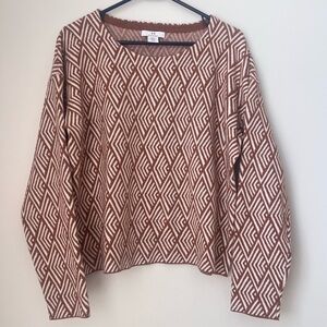 H by Halston Brown and White Geometric Sweater